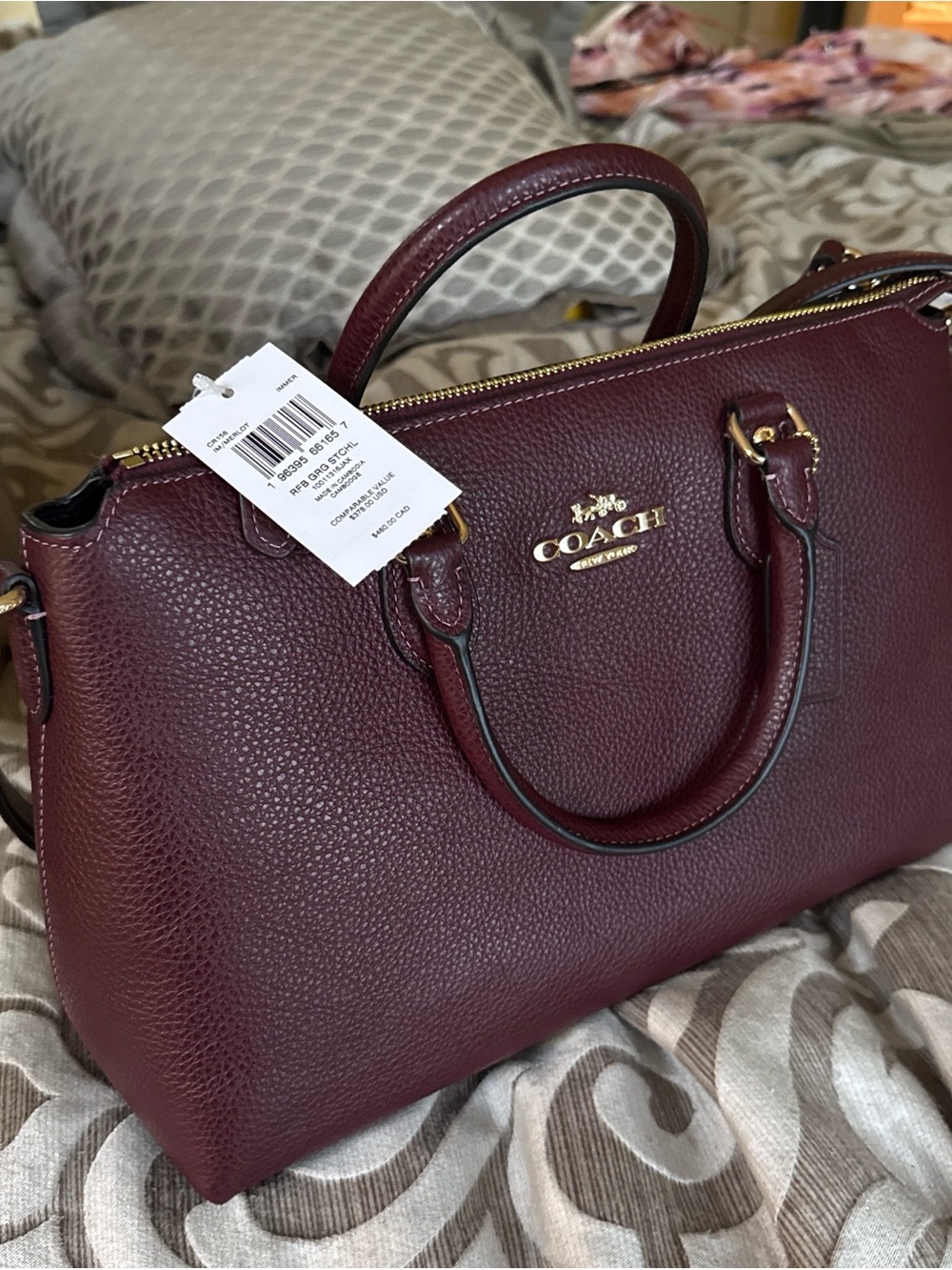 Coach Pebbled Leather Satchel in Wine